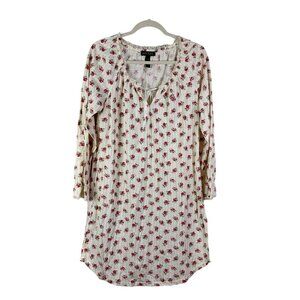 Lauren Ralph Lauren Floral Print Lace Trim Nightgown Womens Size S White & Red